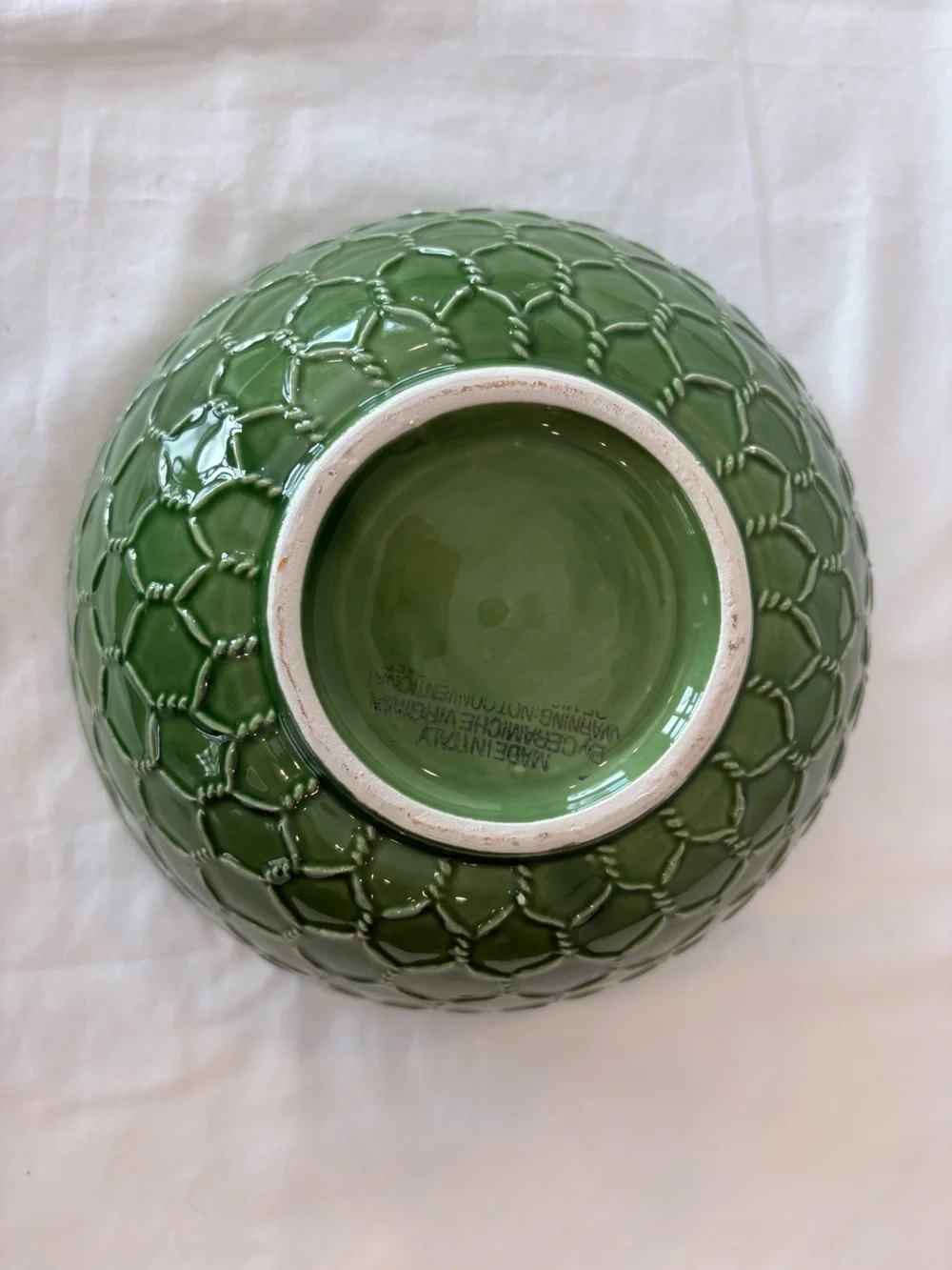 Ceramiche Virginia Italy Green Large 9.5” Pasta Serving Bowl Chain Link Design